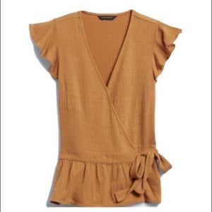 Banana republic mustard flutter sleeve wrap top M